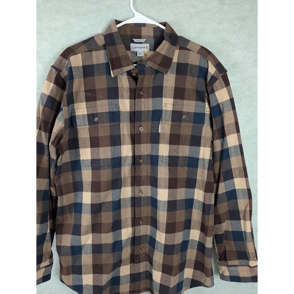 Carhartt Flannel Shirt Men's Large Plaid Heavyweight Work Button Up Cotton Thick